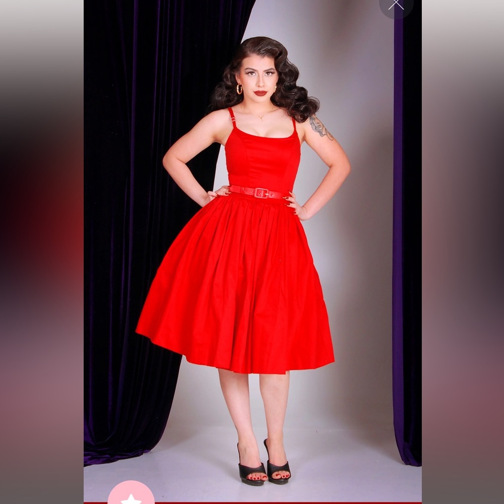 Pinup Couture | Vintage Sundress - Jenny Swing Dress in Solid Red (Medium)